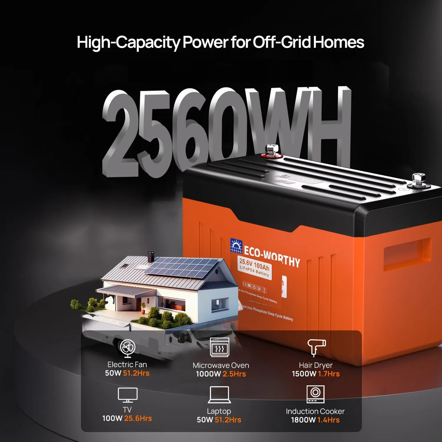 Eco-Worthy 24V 100Ah Bluetooth LiFePO4 baterie 2560Wh
