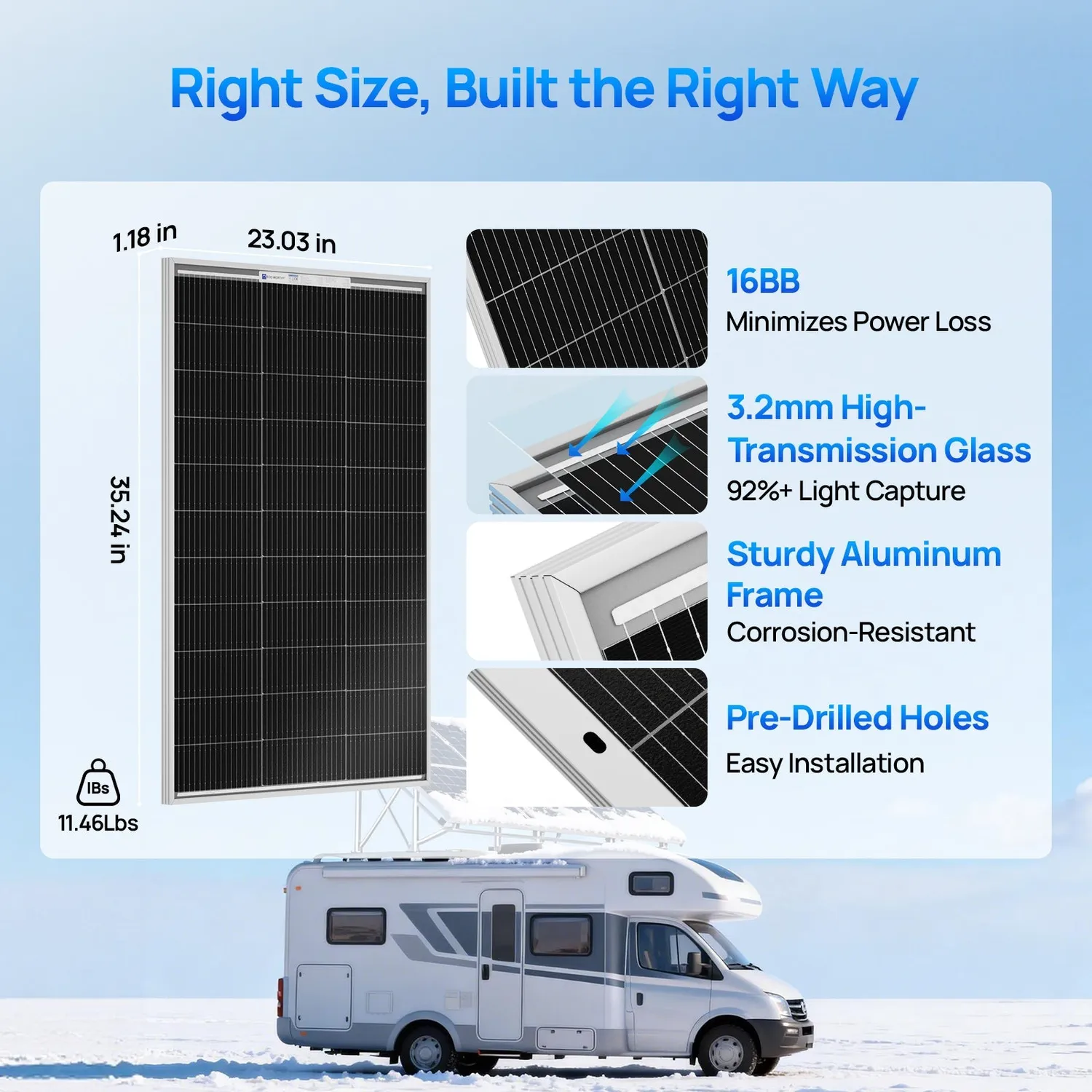 Eco-Worthy 100W 18V monokrystalický solární panel N-Type