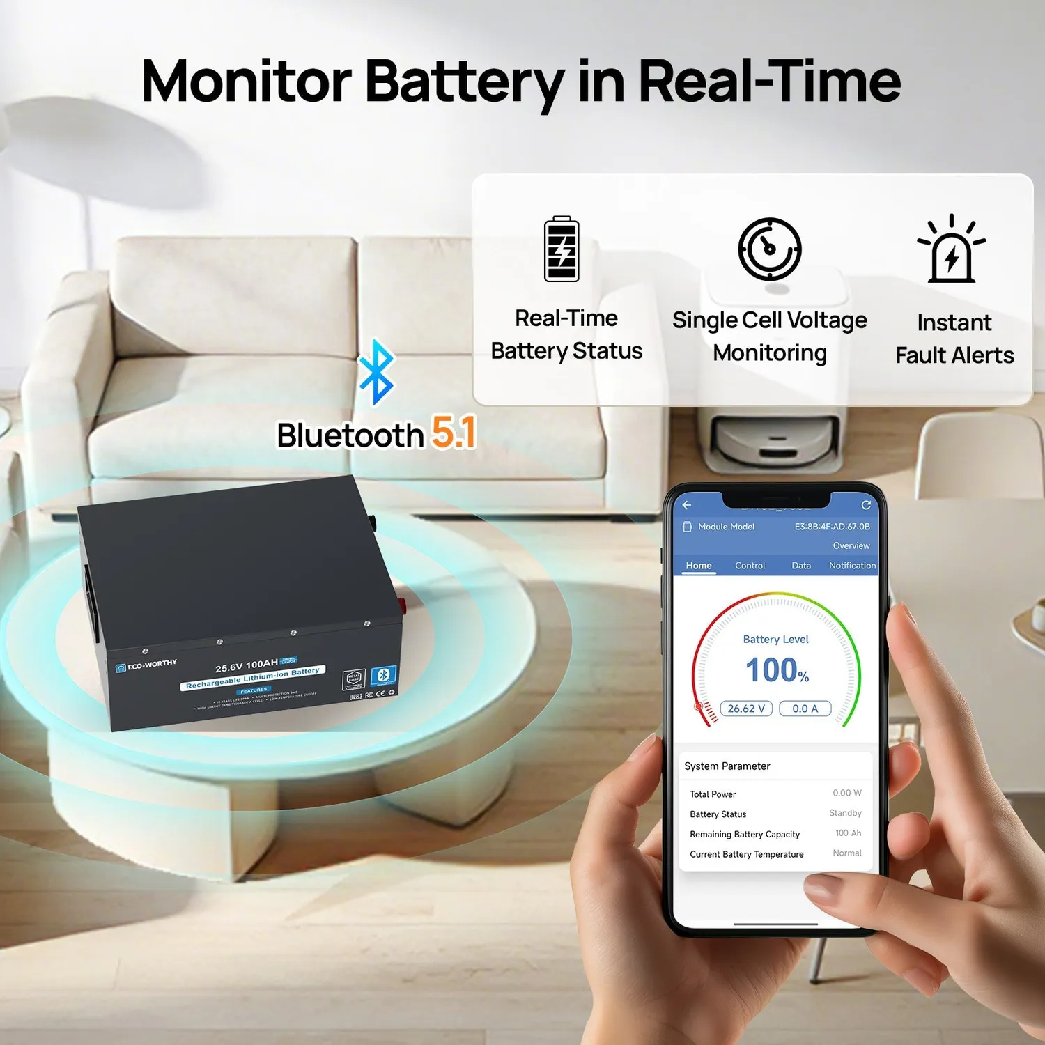 Eco-Worthy 24V 100Ah LiFePO4 baterie s Bluetooth