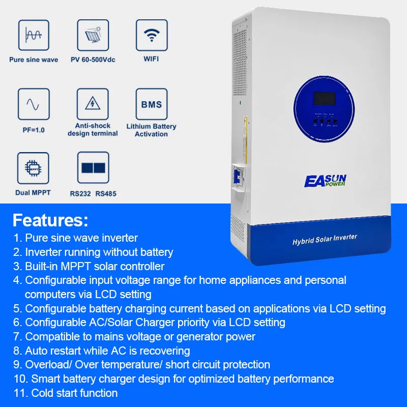 EASUN 11KW 48V off-grid střídač s MPPT a WiFi