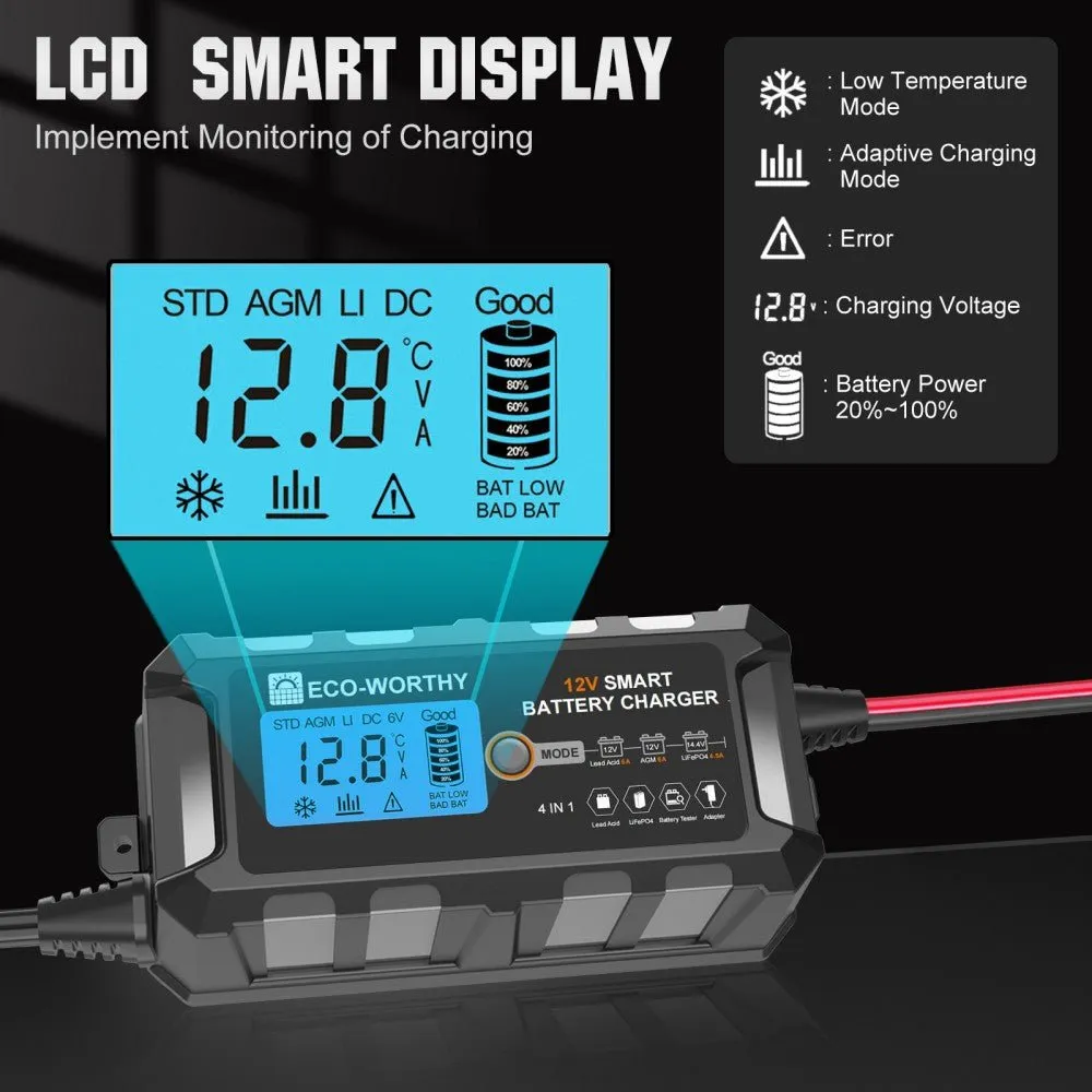Eco-Worthy 12V smart nabíječka LiFePO4 s LCD