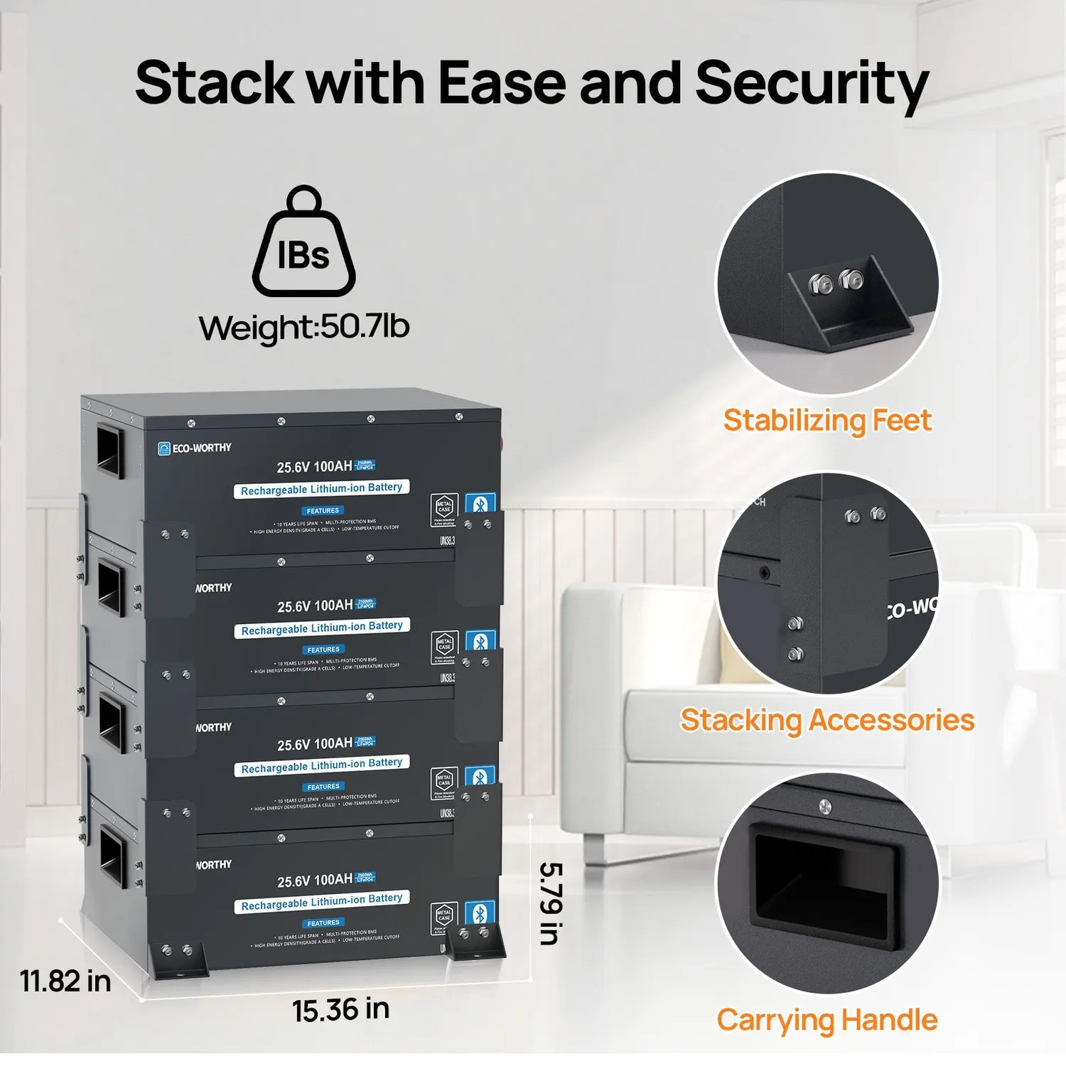 Eco-Worthy 24V 100Ah LiFePO4 baterie s Bluetooth