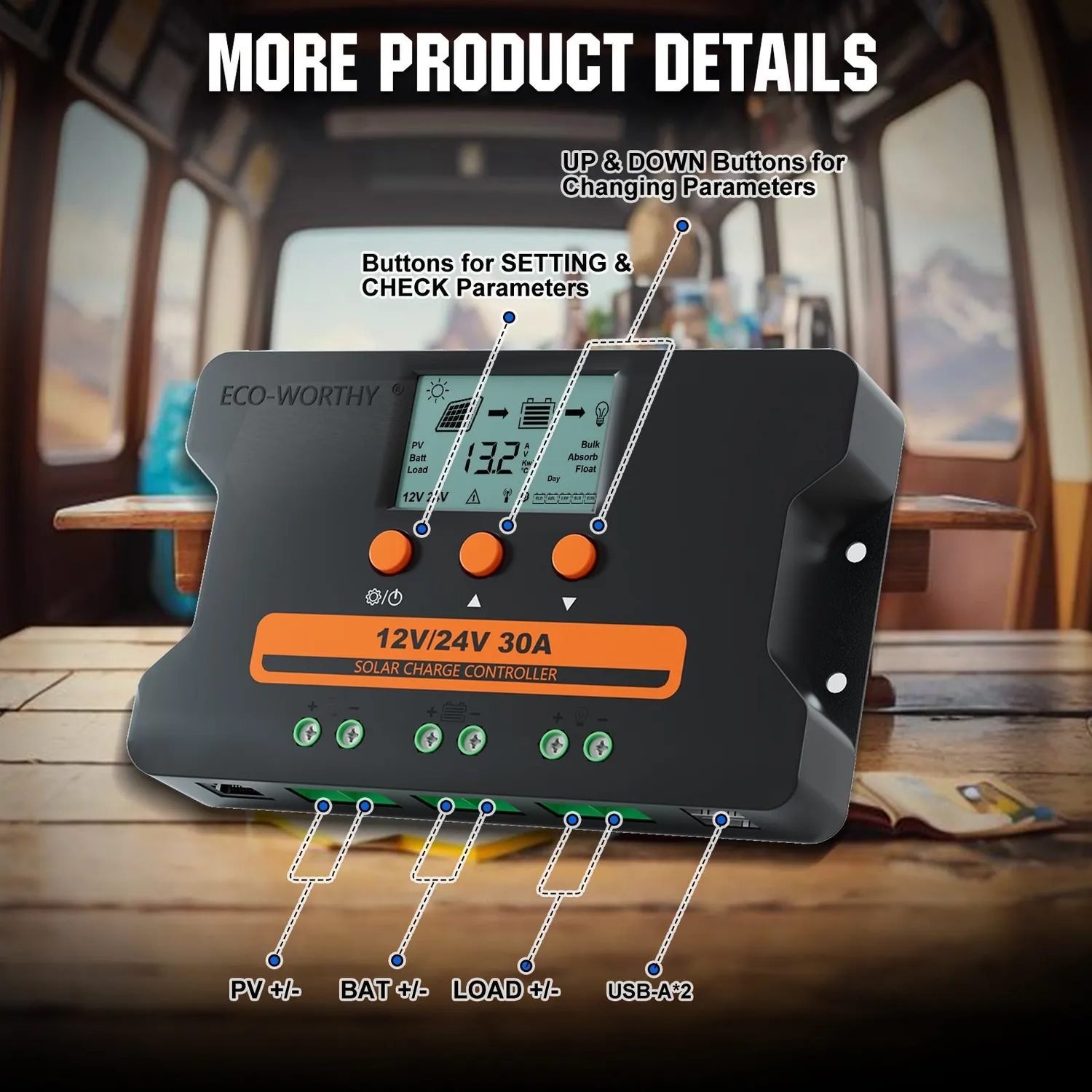 Eco-Worthy 30A PWM solární regulátor 12V/24V s USB