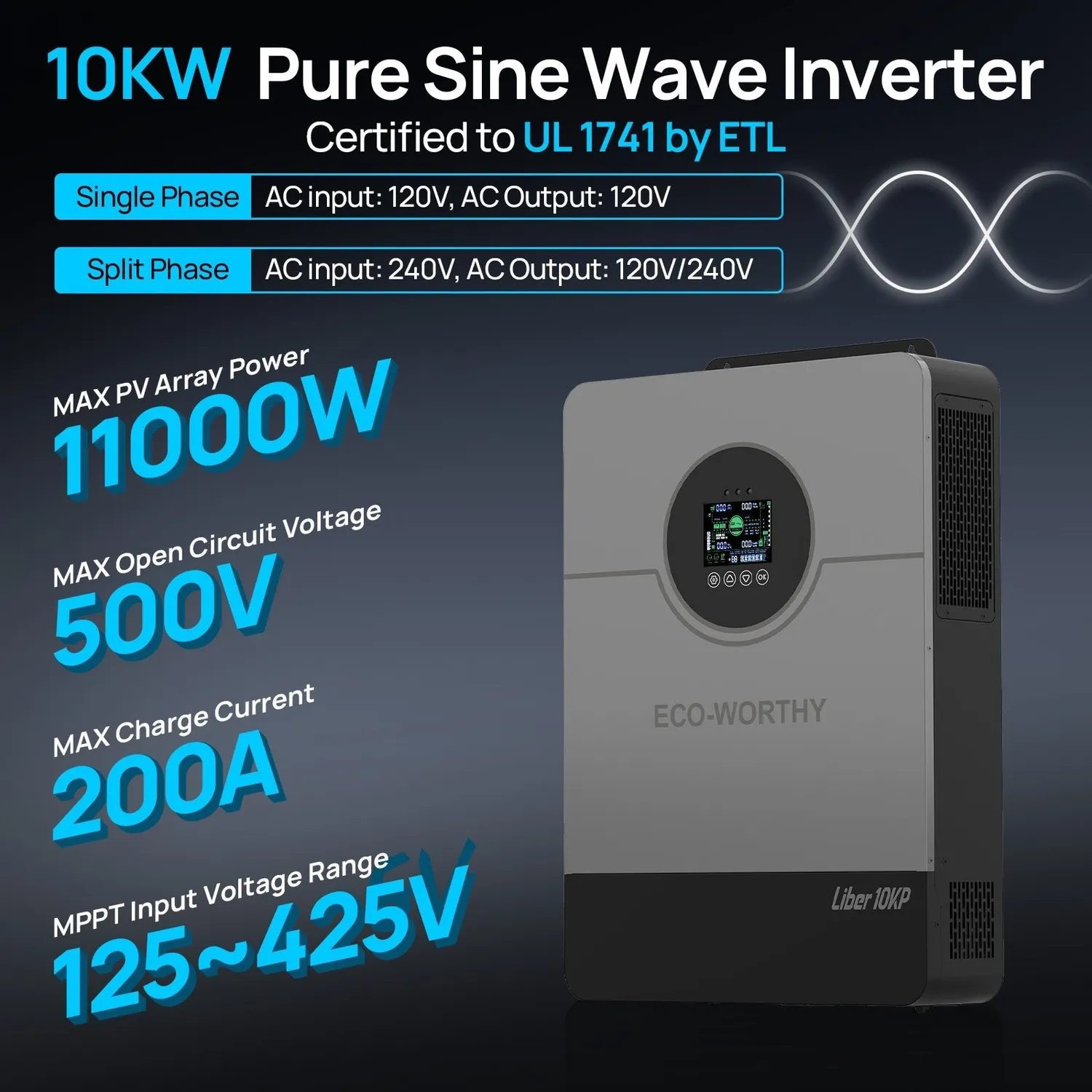 Eco-Worthy Liber 10KP solární invertor 48V 10 kW split-phase