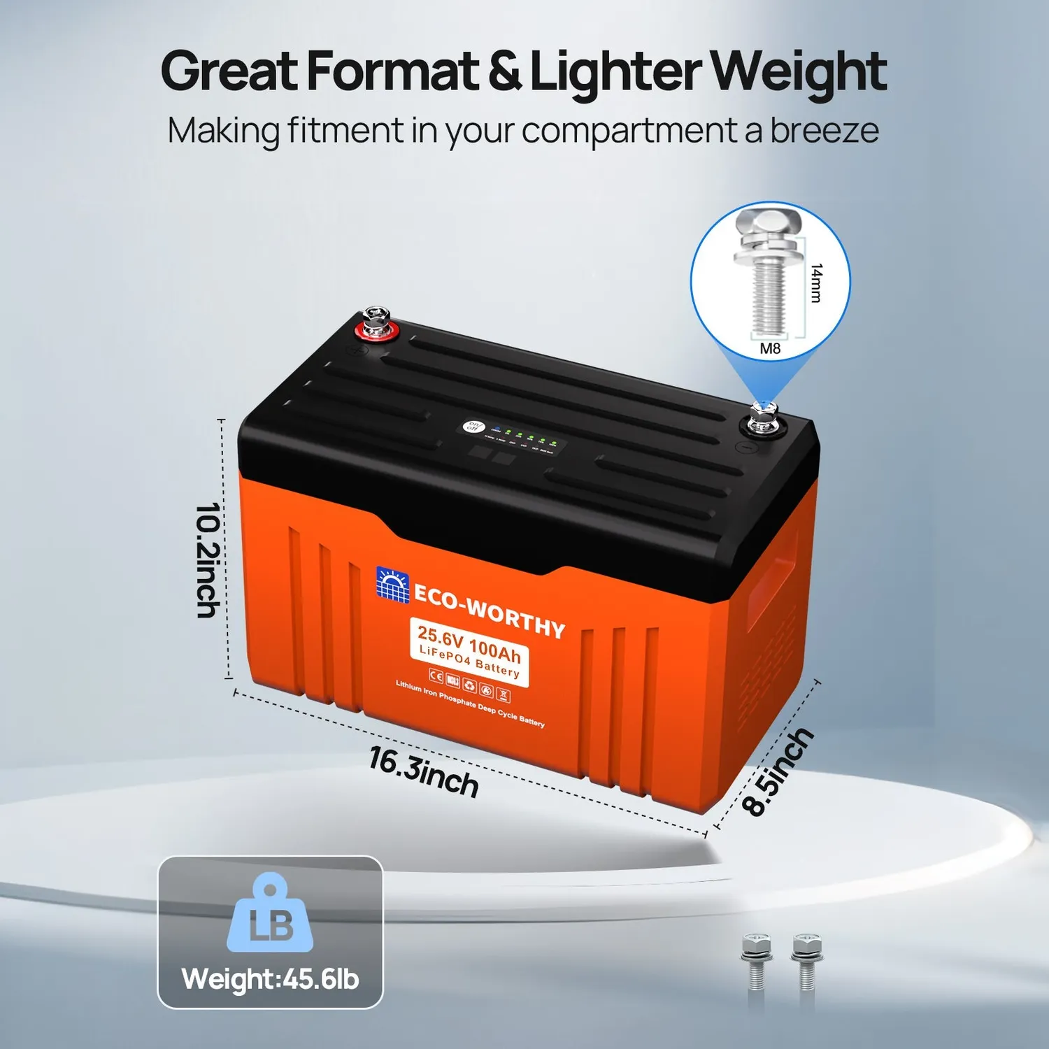 Eco-Worthy 24V 100Ah Bluetooth LiFePO4 baterie 2560Wh