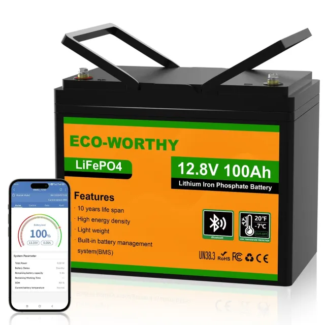 Eco-Worthy LiFePO4 12V 100Ah lithium baterie Bluetooth