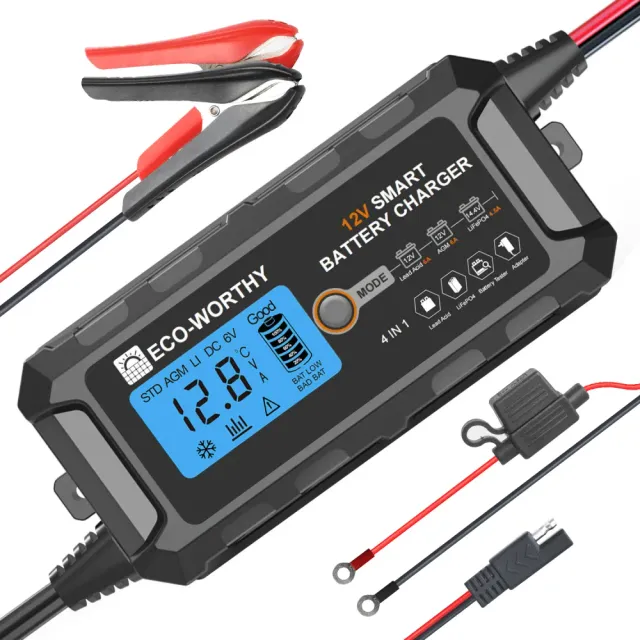 Eco-Worthy 12V smart nabíječka LiFePO4 s LCD